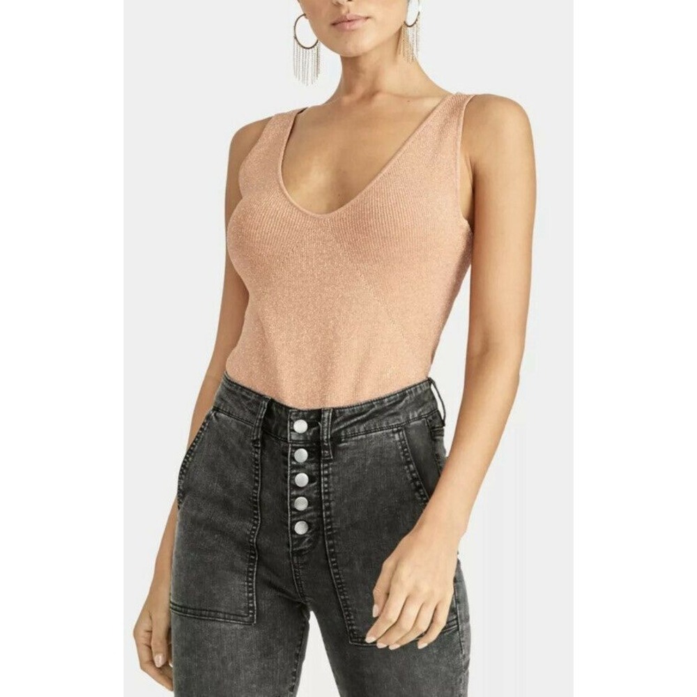 Rachel Roy Top‎ Copper Metallic V Neck Tank Sz S NEW NWT Sleeveless Knit